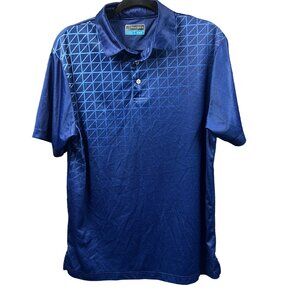 PGA Tour Shirt Men Medium Golf Polo Top Blue Diamond Pattern Pullover Sportswear